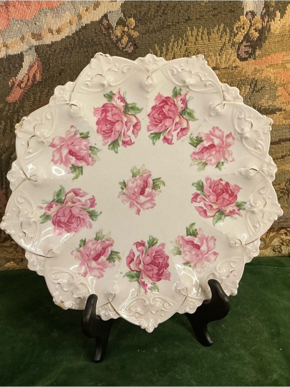 Vintage Floral Porcelain Decorative Plate - Pink Rose Pattern/Austrain
